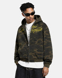 Camo Script Graphic Cropped Hoodie | Inflation Streetwear