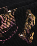 metal stud detail on gothic cross graphic waffle fabric