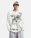 model front view in white waffle graphic henley t shirt