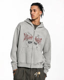 INFLATION Washed Graphic Zip Up Hoodies