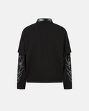 black waffle layered polo shirt back view