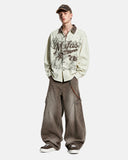 Retro Distressed Applique Shirt Jacket | Inflation Streetwear