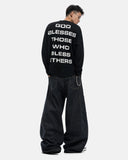 model back view showing slogan graphic long sleeve tee