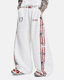 on-body white striped barrel sweatpants styling