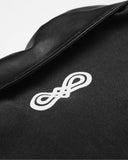 ornamental back neck graphic on faded black polo