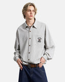 on-body view vintage striped shirt with wide leg pants