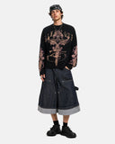 model front view styling black studded graphic long sleeve tee