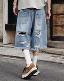 Distressed Baggy Jorts with Adjustable Waist Tabs | Inflation Streetwear INFLATION