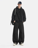 Washed Quarter-Button Boxy Hoodie | Inflation Streetwear