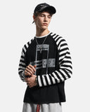 contrast sleeve cotton t shirt with music graphic