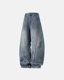 Deconstructed slash-cut wide-leg jeans front view
