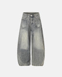 washed denim jeans with eyelet waistband detail