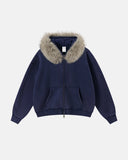 Faux Fur Collar Distressed Zip Up Hoodies | Inflation Streetwear INFLATION