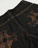 Gothic Cross Embroidery Barrel Jeans | Inflation Streetwear INFLATION
