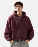 Monkey Washed Fleece Boxy Zip Up Hoodie | Inflation Streetwear