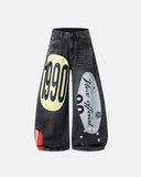 black 1990 graphic print barrel jeans front view