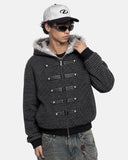 Striped Faux Fur Hooded Bomber Jacket | Inflation Streetwear