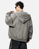 Dirty Washed Studded Boxy Zip Up Hoodie | Inflation Streetwear