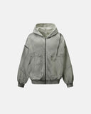 Dirty Washed Studded Boxy Zip Up Hoodie | Inflation Streetwear