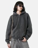 Snow Washed Raw Edge Boxy Zip Up Hoodie | Inflation Streetwear