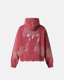 red washed hoodie with large 77 back graphic