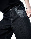 Baggy Denim Jorts with Embroidered Pocket | Inflation Streetwear INFLATION