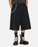 longline black baggy denim shorts with relaxed fit