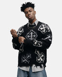 Distressed Cross Graphic Knit Sweater | Inflation Streetwear