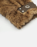 metal grommet cuff detail on faux fur bomber jacket