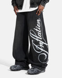 Script Graphic Washed Barrel Jeans | Inflation Streetwear