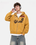 Leopard Applique Boxy Zip Up Hoodie | Inflation Streetwear