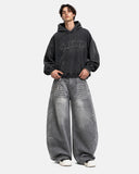 rhinestone barrel jeans styled with streetwear outfit