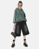 black streetwear sweat shorts front view