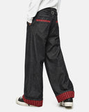 Plaid Patchwork Cinch Back Baggy Jeans | Inflation Streetwear