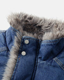 Faux Fur Padded Boxy Denim Jacket | Inflation Streetwear