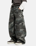 vintage streetwear camo pants with double waist construction
