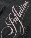 Washed Script Graphic Zip Up Hoodie | Inflation Streetwear
