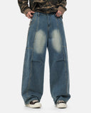 on-body front view of washed baggy jeans