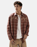 Script Embroidered Plaid Long-Sleeve Shirt | Inflation Streetwear