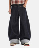 Embroidery Cuffed Barrel Jeans | Inflation Streetwear