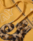 Leopard Applique Boxy Zip Up Hoodie | Inflation Streetwear