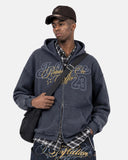 Washed Star Script Graphic Zip Up Hoodie | Inflation Streetwear
