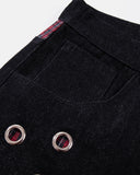 metal eyelet detail with plaid fabric insert
