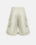 cream longline cargo shorts product back view