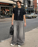 Rhinestone Washed Barrel Jeans| Inflation Streetwear INFLATION
