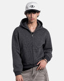Fuzzy Stripe Boxy Zip Up Hoodie | Inflation Streetwear