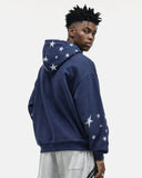 Distressed Star Boxy Zip Up Hoodie | Inflation Streetwear