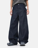 dark indigo oversized denim pants detail
