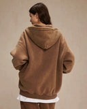 INFLATION Washed Distressed Fleece Zip Up Hoodies INFLATION