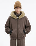 Faux Fur Collar Distressed Zip Up Hoodies | Inflation Streetwear INFLATION